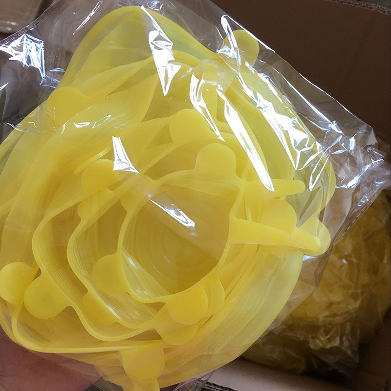 6 Stks/set Herbruikbare Silicone Voedsel Wrap Stretch Vacuüm Seal Cover Saran Wrap Keuken Organisatie Voedsel Verse Houden Verzegelde Deksels: YELLOW