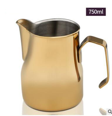 1pc 750ml Colorful Frothing Jug Espresso Coffee Pitcher Barista Craft Coffee Latte Milk Frothing Stainless Steel Mug: Golden-750ml