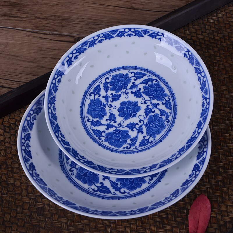 Soup Plate Ceramic Dinner Plate Round Plate Home Underglaze Color Blue&amp;white Porcelain Chinese Nostalgic Traditional Deep Plate