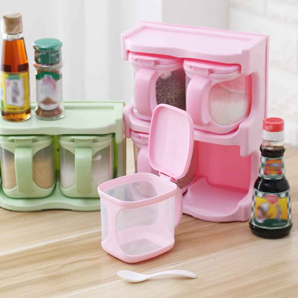 Boîte d'assaisonnement avec cuillères, récipients de cuisine, condiments, pots à épices en plastique, distributeur pour sel sucre Cruet NW