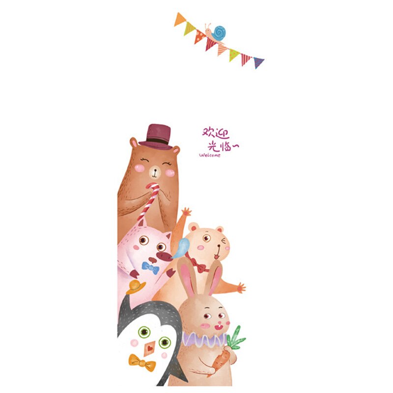 Tofok schattige dieren cartoon deurstickers voor kinderkamers slaapkamer huis muurschilderingen doe-het-zelf safari muursticker beer konijn kastdecoratie