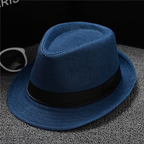 Ny-western cowboyhat mænd ridehue tilbehør bredskygget knusbar crimping vintage jazz cap: Blå