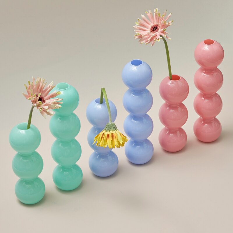 Vase à bulles de couleur Jade, petit support de fleurs, vases en verre, accessoires de décoration pour la maison pour le salon