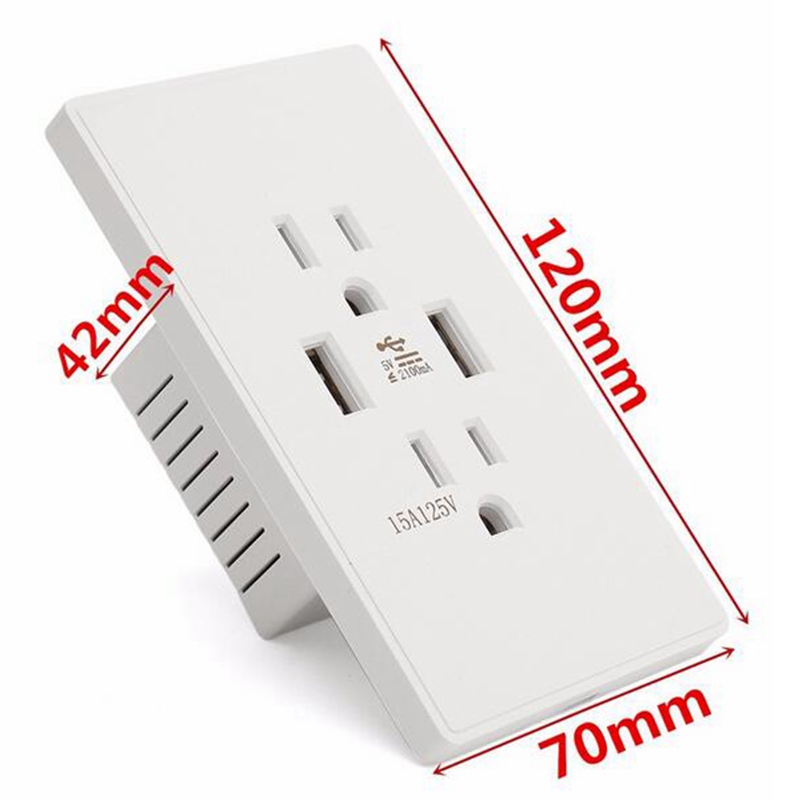 American Standard Wall Power Socket Outlet with 2Usb Ports for Phone Charging Ac 110-250V 15A Double Us Plug Household