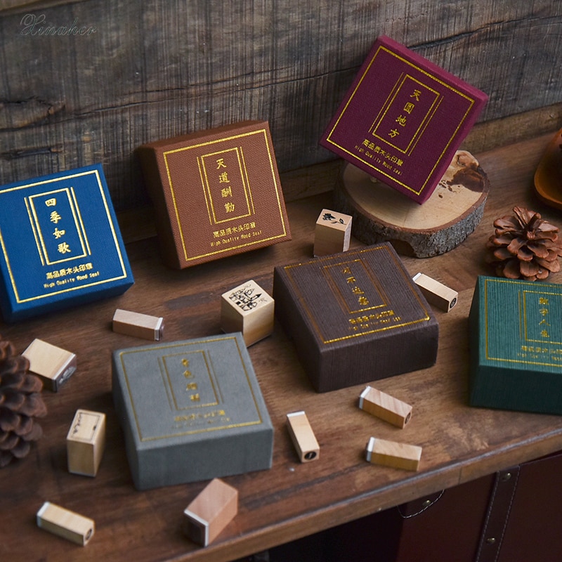 XINAHER 1set Vintage geometric digital stamp DIY wooden rubber stamps for scrapbooking stationery scrapbooking standard stamp