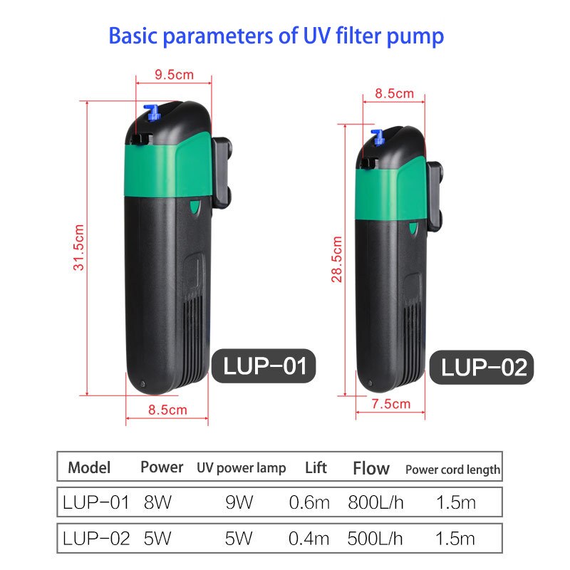 Aquarium UV Filter Sterilizer Lamp Pump Fish Tank Filter Water Oxygen Circulation Sterilization Remove Algae Deodorize 220V