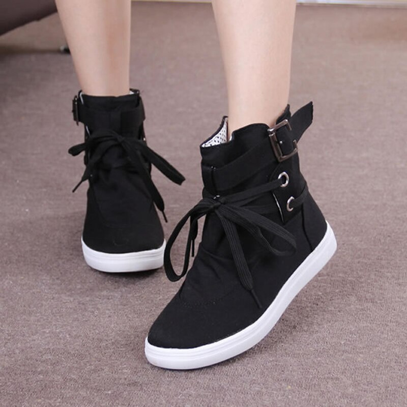 Höst dam boots casual canvas skor dam fiat svart och grå platå skor dam boots