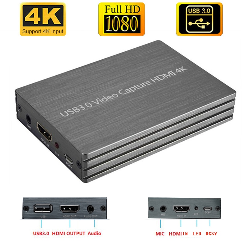 4K HDMI To USB 3.0 Video Capture Card Dongle 1080P 60Hz HD Video Recorder Grabber For OBS Capturing Game Game Capture Card Live