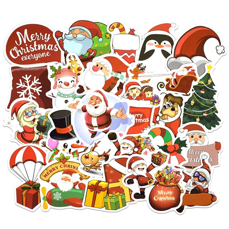25 Stks/set Vrolijk Kerstfeest Stickers Kerstman Sneeuwpop Decoratieve Voor Bagage Koffer Gitaar Laptop Decals