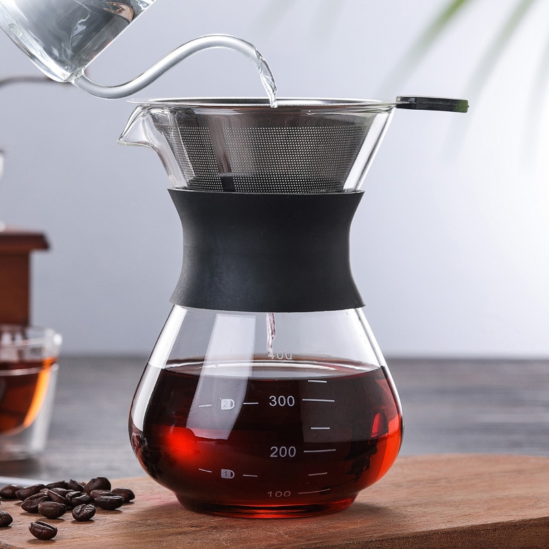 Glas Koffie Pot Met Rvs Filter Druppelen 200Ml 400Ml Koffie Pot Druppelaar Barista Giet Over Koffiezetapparaat