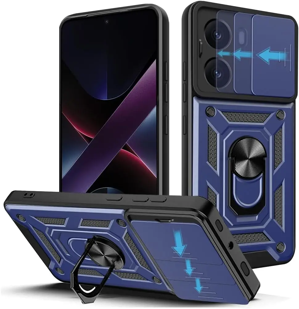 Pansercover til xiaomi poco  x7 pro 5g , linsebeskyttelse med ring, magnetisk holder, coque, skal, fundas: Blå