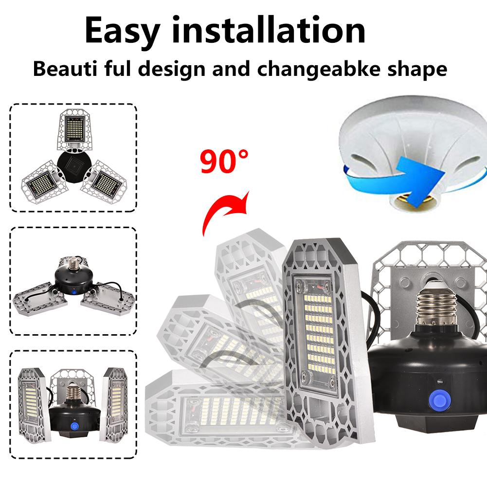100w LED Garage Lamp Dusk To Down Induction Deformable Lamp E27 High Bay Light IP65 Industrial Lamp With 3 Adjustable Panels