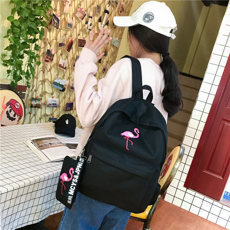 Mochila escolar de flamingo, bolsa escolar feminina versão coreana de ulzzang