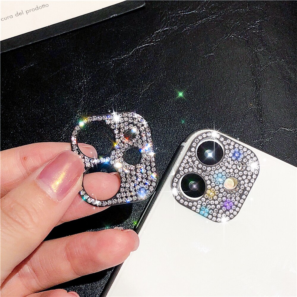 Glitter Rhinestone Camera Lens Protector Film For iPhone 12 Pro Max 12mini Alloy Shiny Diamond Lens Ring Cover Phone Accessory