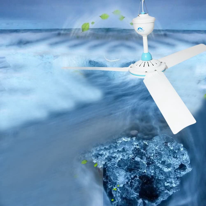 DC 12V Low Voltage Ceiling Fan Household Camping Electric Fan White and Blue