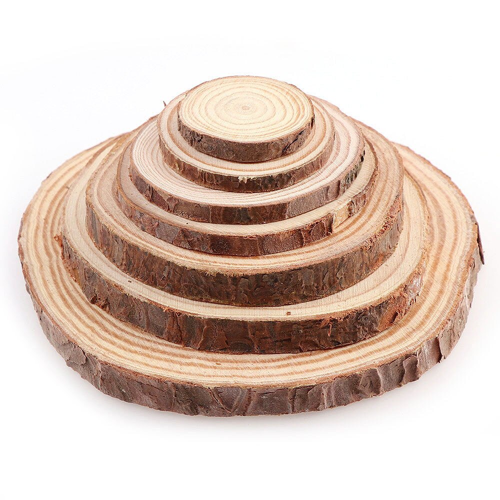 3-12cm Thick 1 Pack Natural Pine Round Unfinished Wood Slices Circles With Tree Bark Log Discs DIY Crafts Wedding Party Painting