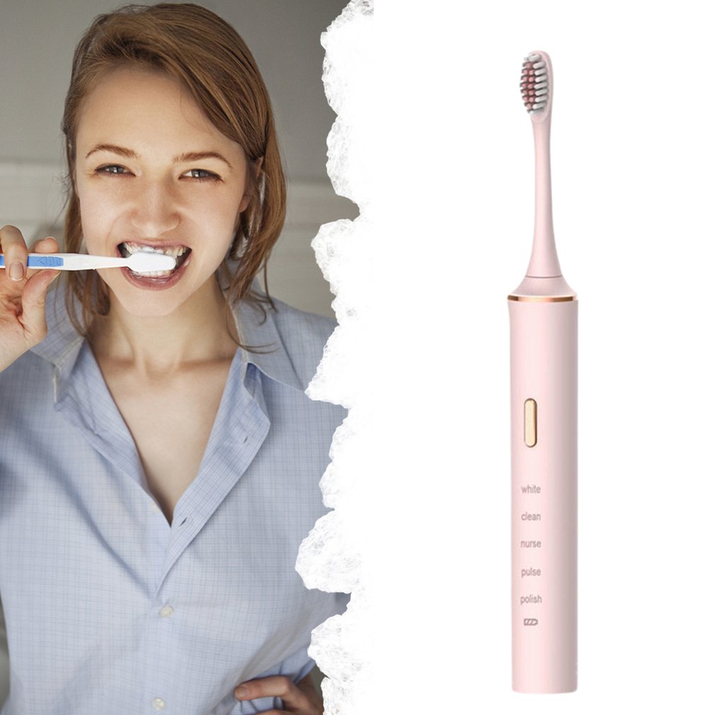 Electric Toothbrush Adult Timer Sonic Teeth Cleaning Brush 5 Mode USB Rechargeable Tooth Brushes With 4 Replacement Heads