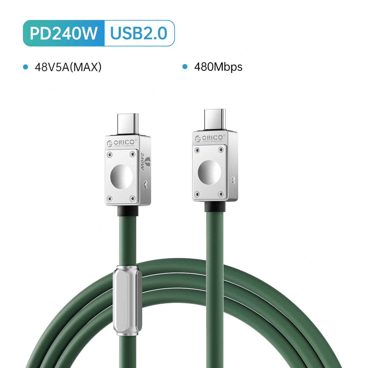 ORICO Cable USB4 240W Cable de silicona PD USB C línea de datos Cable de carga rápida Thunderbolt 3 8K para tableta portátil Samsung MacBook: Oro / 2 m