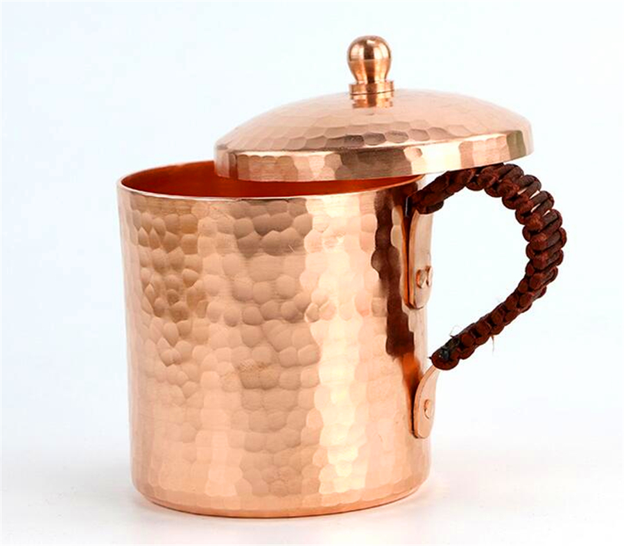 taza de cobre puro hecha a mano grueso sólido pulido fino Prevención de Vitiligo púrpura con tapa tazas de café