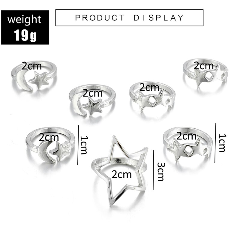 Tocona eenvoudige geometrische sterren maan zilverkleurige ringen voor vrouwen punk boho gezamenlijke vinger ringen set sieraden accessoires