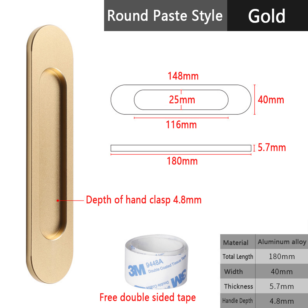 Onubao-manija de puerta corredera sin perforaciones, puerta de vidrio de almacén, manija deslizante de cocina, pasta adhesiva de doble cara: Gold-R-B