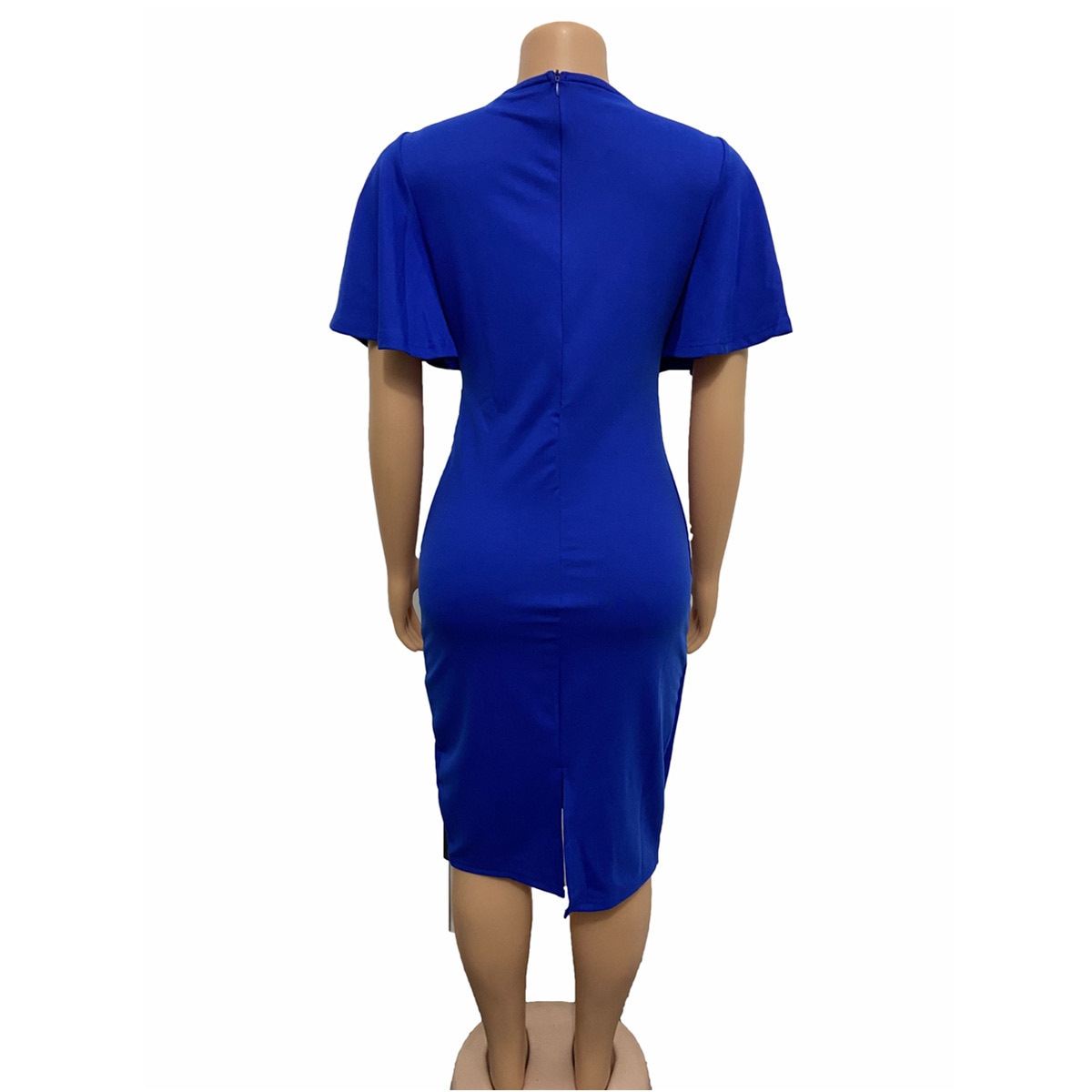 Damesjurken bodycon flare mouwen knielengte kantoor dames bescheiden elastische vestidos wijnrood blauw pakket heupjurken