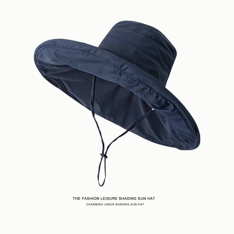 18cm Oversized Brim Sun Hat for Women's Outdoor Sun Beach Fisherman Cap Ladies Girls Casual Travel Sun Protection Wide Brim Hat: Navy