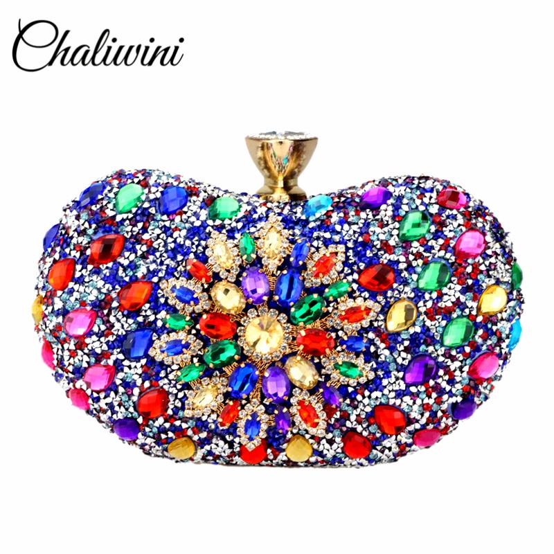 Chaliwini-Bolso de mano Floral de dos lados con diamantes de noche para mujer, bandolera de cristal múltiple, monedero de boda, cartera a juego