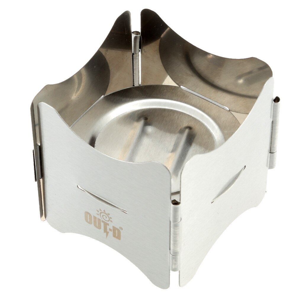 Portable Folding Stainless Steel Pot Stand with Tray Solid Fuel Stove Stand with Copper Alloy Alcohol Stove