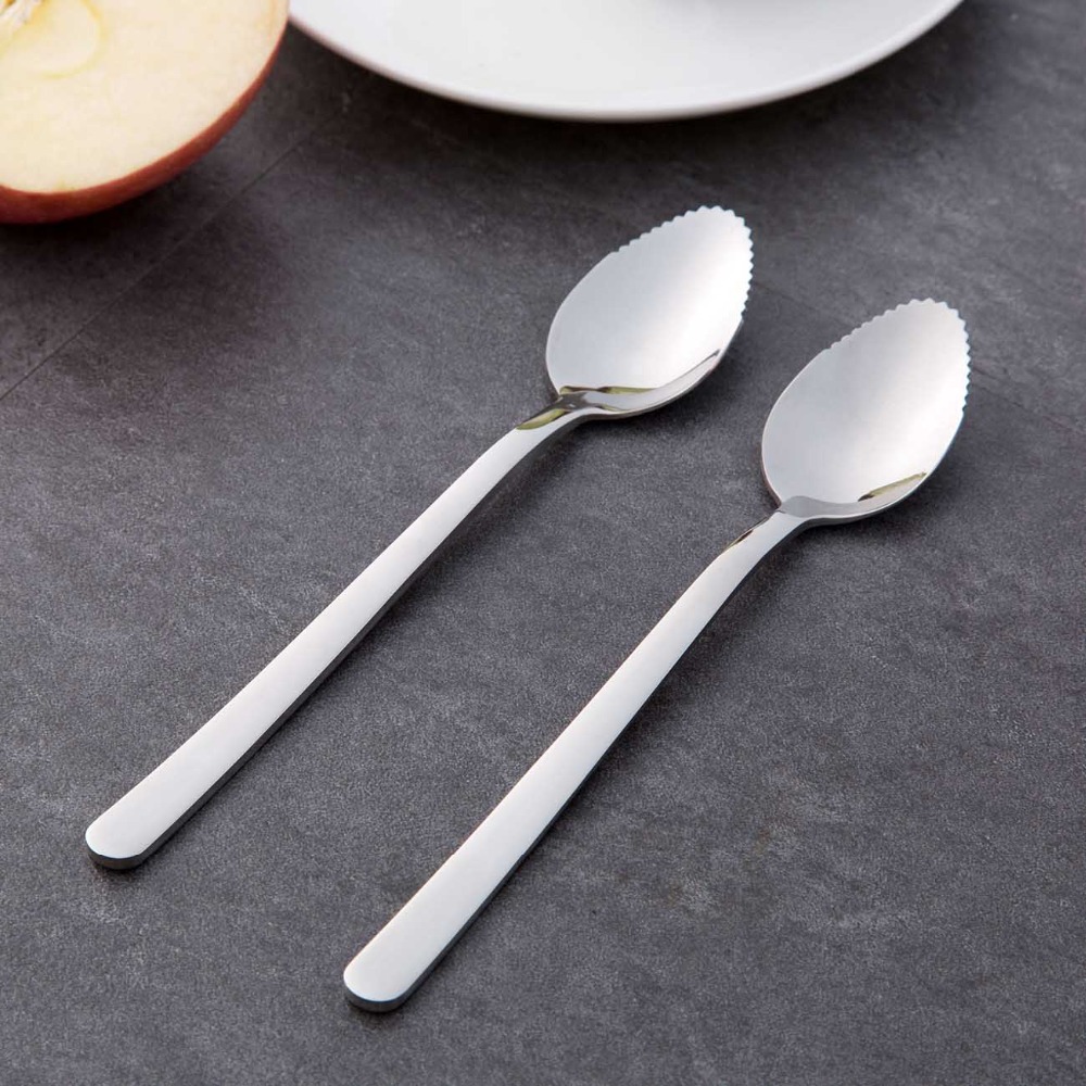 1 pc Lange Steel Rvs Zaagtand Fruit Lepels Keuken Apple Boter Fruit Puree Lepel Grapefruit Lepel Bal Graven Scoop