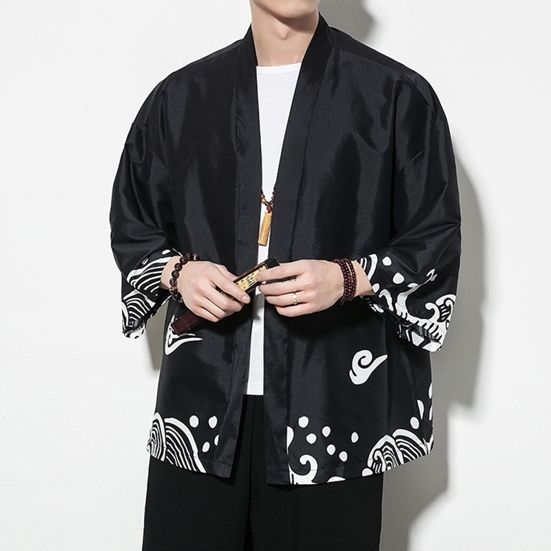 Kimono män svart japansk kimono män samurajdräkt man yukata haori japansk streetwear kläder herr kimono jacka  dd001