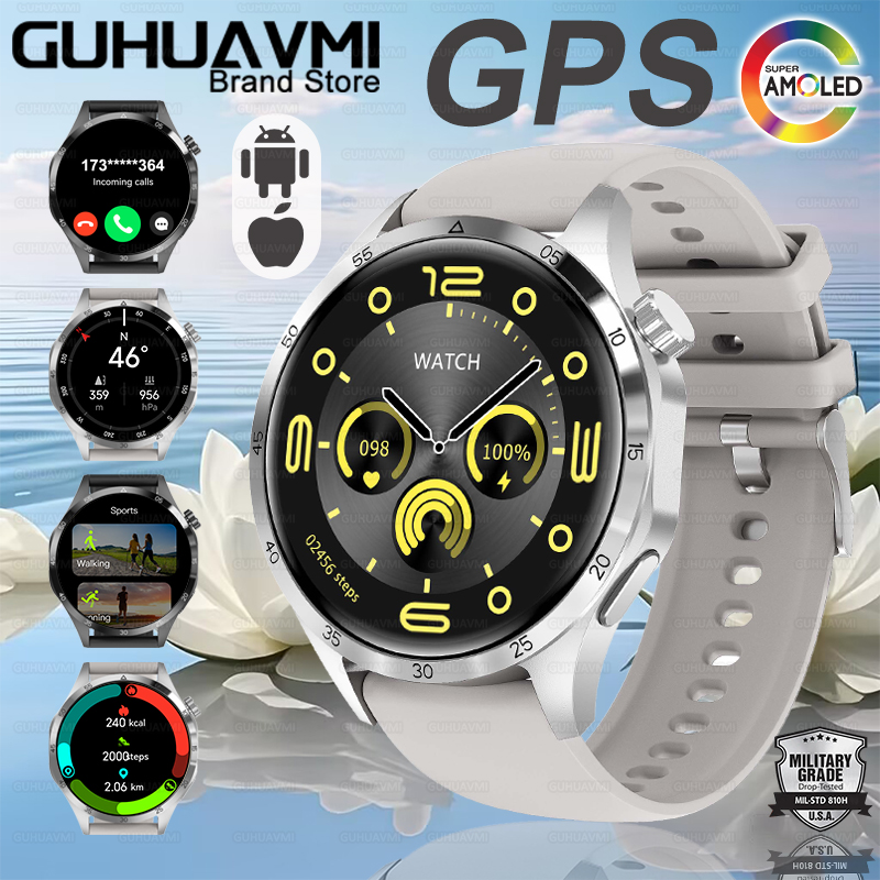 2025 tendências da moda novo gps relógio inteligente masculino freqüência cardíaca amoled nfc ip68 à prova dip68 água relógios esportivos bluetooth chamada twatch para huawei: Preto
