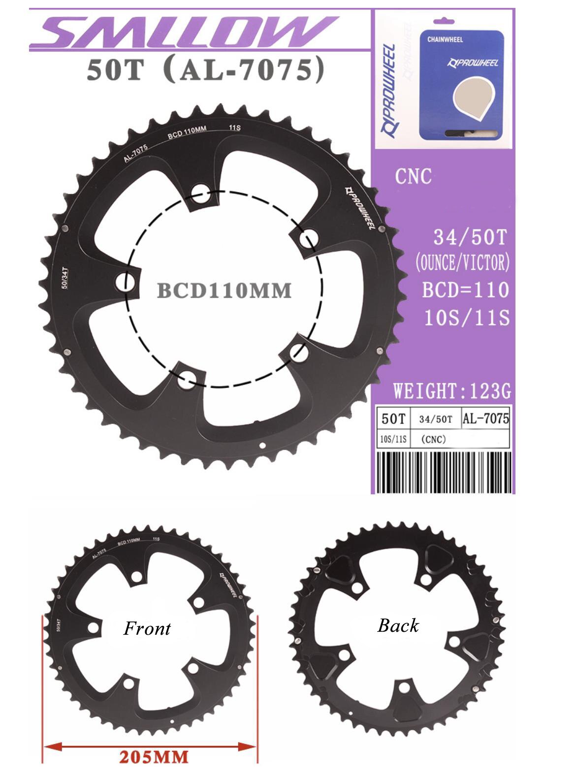 Prowheel Road Bike Chainwheel 8/9/10/11 Speed 53/50/39/34T BCD 110/130mm Bike Chainring Steel Aluminum Alloy Bike Accessories