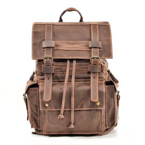 Mochila de lona camuflada vintage masculina, mochila para laptop, mochila de lona impermeável, mochila grande para viagens, escalada: Dark Brown