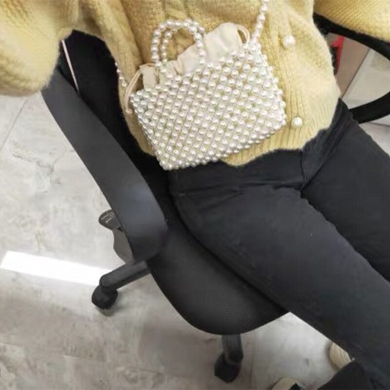 Za pearl armband väska bärbar halm vävd väska pärlstav axelväska crossbody väska