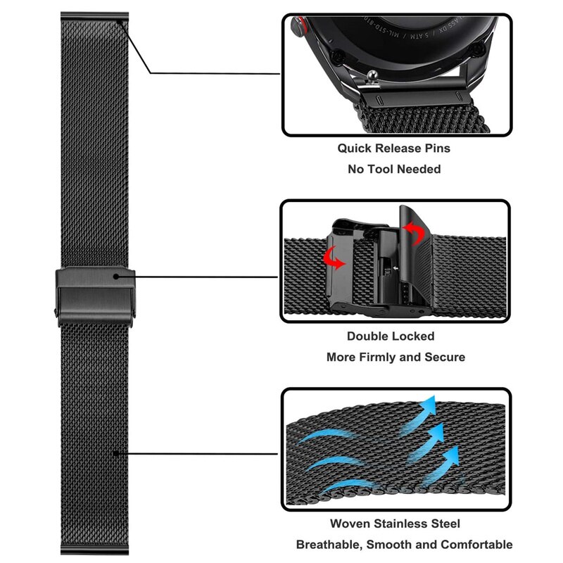 Drukknoop Metalen Horlogeband Voor Samsung Galaxy Horloge Actieve 2 44Mm 40Mm Roestvrij Stalen Horloge Band Polsband Riem