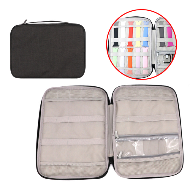 Pour apple watch boîte de rangement de bracelet de montre pochette de voyage boîtes de sangle de montre multifonction boîte de rangement de bracelet de montre: Black Single Layer