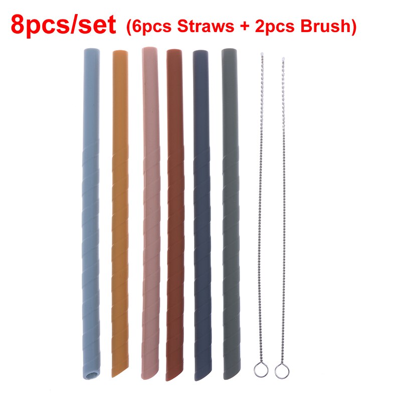 Silicone Straws Set 6 Colors Reusable Drinking Straws with 2 Cleaning Brushes: B