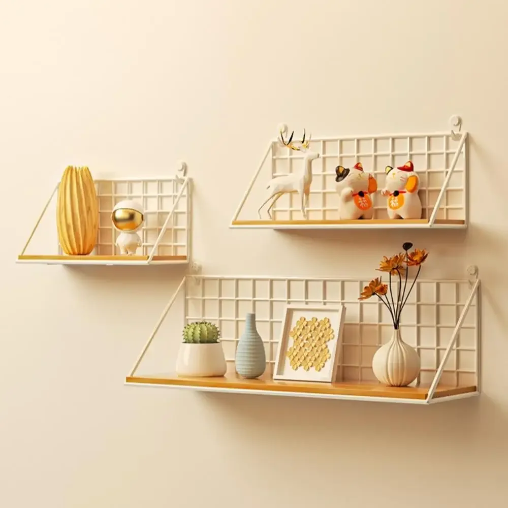 Wandregale ohne Bohren, Holz-Hängeregal für Wohnzimmer, Schlafzimmer, Aufbewahrungskorb, Wanddekoration, Gestell-Organizer