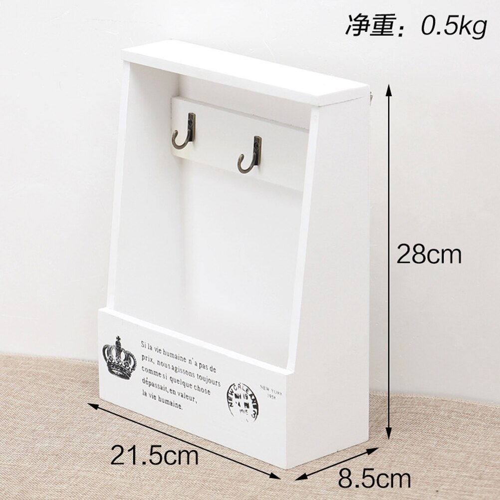 Porta llaves y correo Retro, caja de madera montada en la pared, llavero decorativo montado en la pared, clasificador de bolsillo para entrada de guardabarros de cocina: White