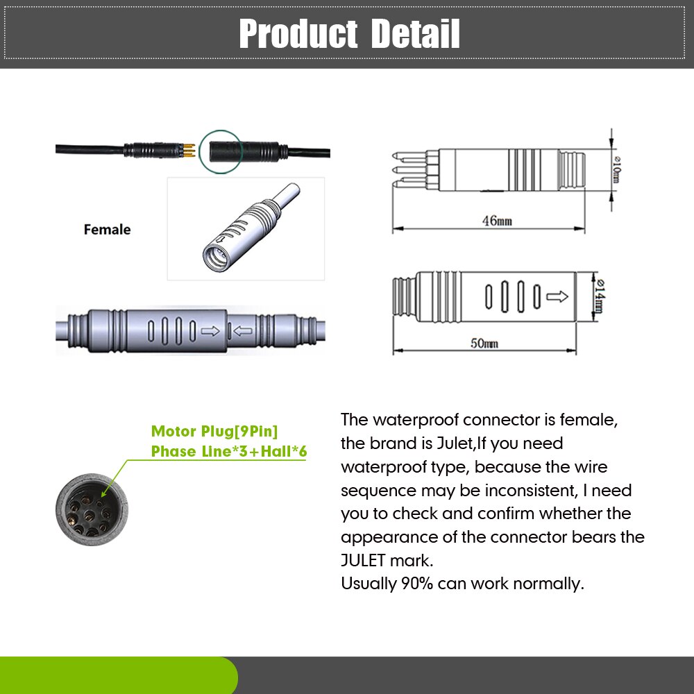 Ebike JN 15A Controller 36V/48V 250W Brushless Hub Motor 6 Mosfet With Light SM Julet Waterproof Plug Electric bike Accessorice