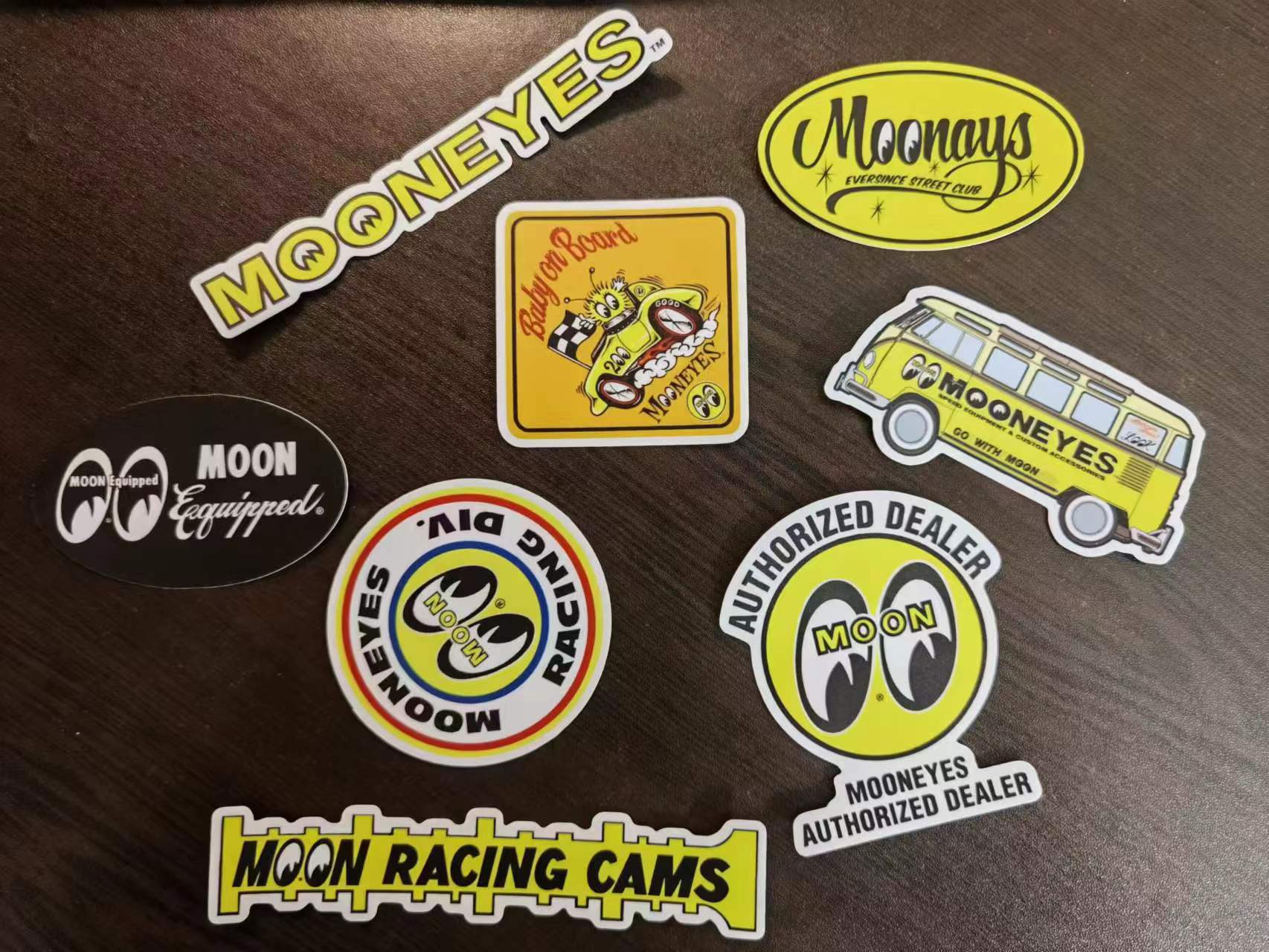 8 unids/set de pegatinas, calcomanías de Motor, pegatinas de Luna para coche, decoración de monopatín, Pegatinas impermeables para equipaje, portátil, lanzador de bicicleta