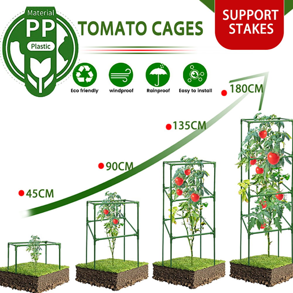 45/90/135/180cm Tomato Cages for Garden,Square Tomato Cage Heavy Duty,Height-Adjustable Tomato Trellis for Raised Garden Bed