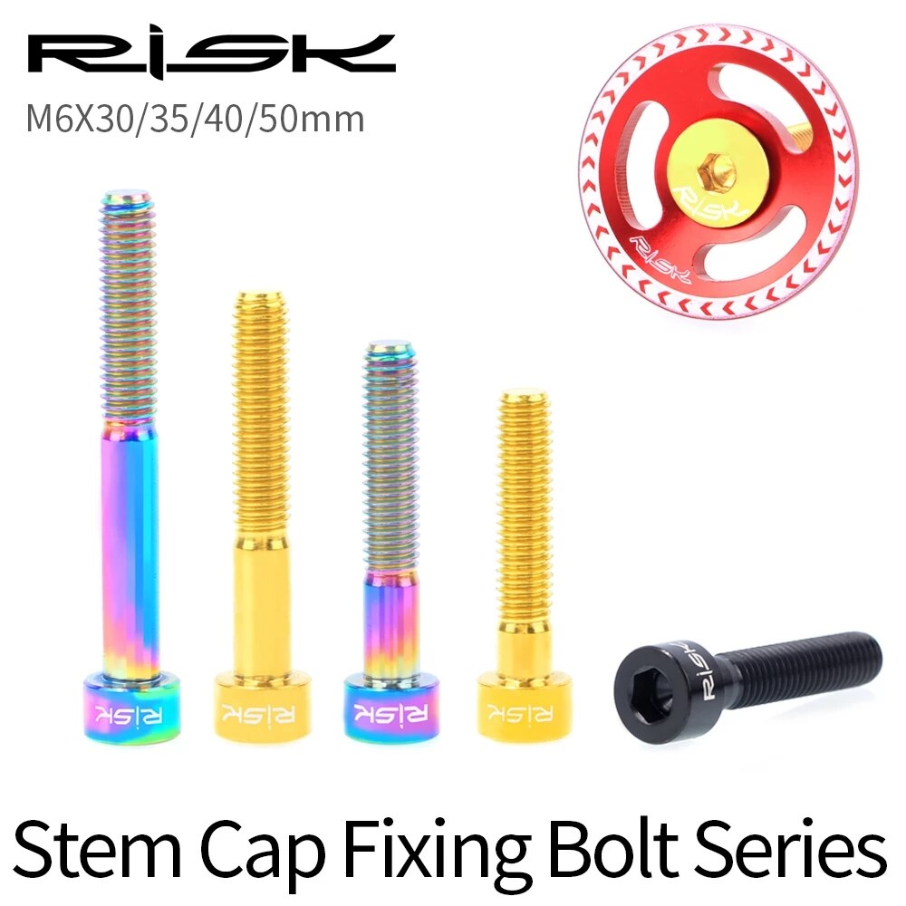 RISK Titanium Bolts M6 x 30 35 40 50mm Allen Key MTB Road Bike Taper Head Screw Bicycle Headset Cap Fixing Bolts Rainbow Gold