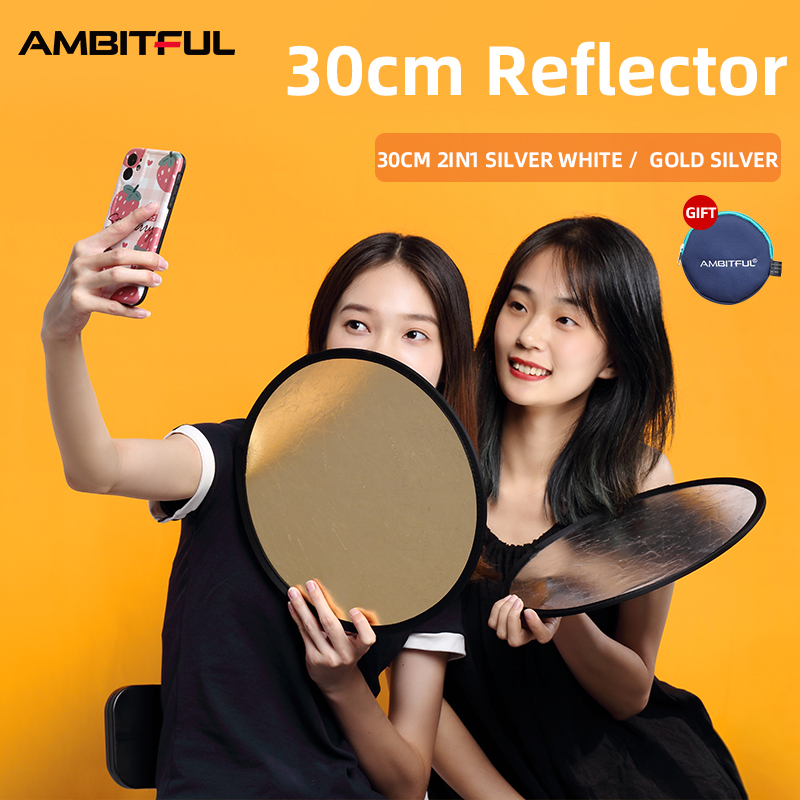 AMBITFUL 2in1 Gold Silver White 30cm Round Outdoor and Indoor Shooting Beautify Reflector