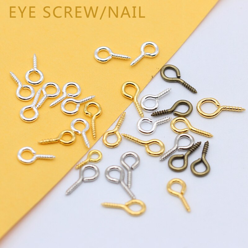 Chevilles à œil plaquées argent or 200p 8/10/12/13mm | Épingles à Bail supérieures, fermoirs de vis, œillets à crochet filetés avec boucle pour perles semi-percées, broche