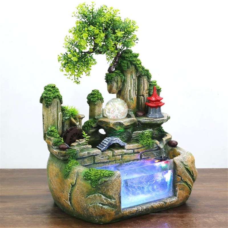LED Steingarten Garten Wasser Brunnen Luftbefeuchter Heimat Sekretariat Schreibtisch Kleine Fische Panzer Glück Fengshui Wasserfall Mikro Landschaft
