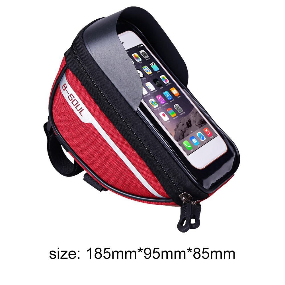 Cykel cykel taske ramme hovedrør styret mobiltelefon mobiltelefon taskeholder vandtæt touchscreen taske cykeltilbehør: Rød