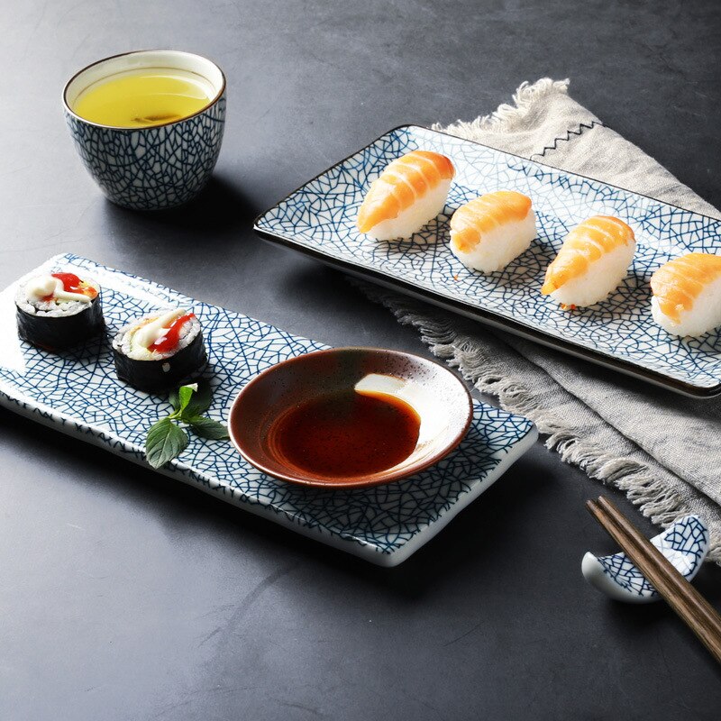 Kwadrat geometryczny danie rybne glazura dania kuchni płytkie talerze zastawa stołowa styl japońnarty i Ceramica wiatr talerz Sushi Tarta zestaw