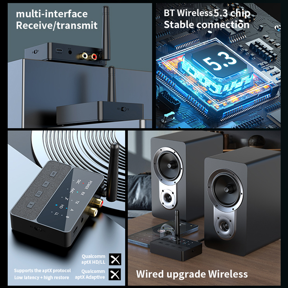 Bluetooth-Compatible 5.3 Wireless Stereo Receiver Transmitter 3.5mm AUX/RCA 2 In 1 Stereo Music Adapter for TV Car Speaker